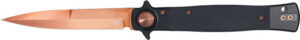 COBRATEC STILETTO 4" ROSE GOLD - BLADE BLACK G-10 BUTTON LOCK