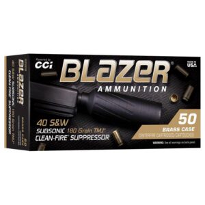 CCI Blazer Brass Clean-Fire Suppressor Handgun Ammunition .40 S&W 180gr TMJ 970 fps 50/ct