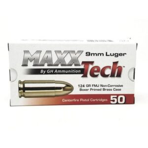 MAXXTech Handgun Ammunition 9mm Luger 124gr FMJ 1126 fps 50/ct